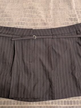No Boundaries Black Pinstripe Skirt with Slim Belt
